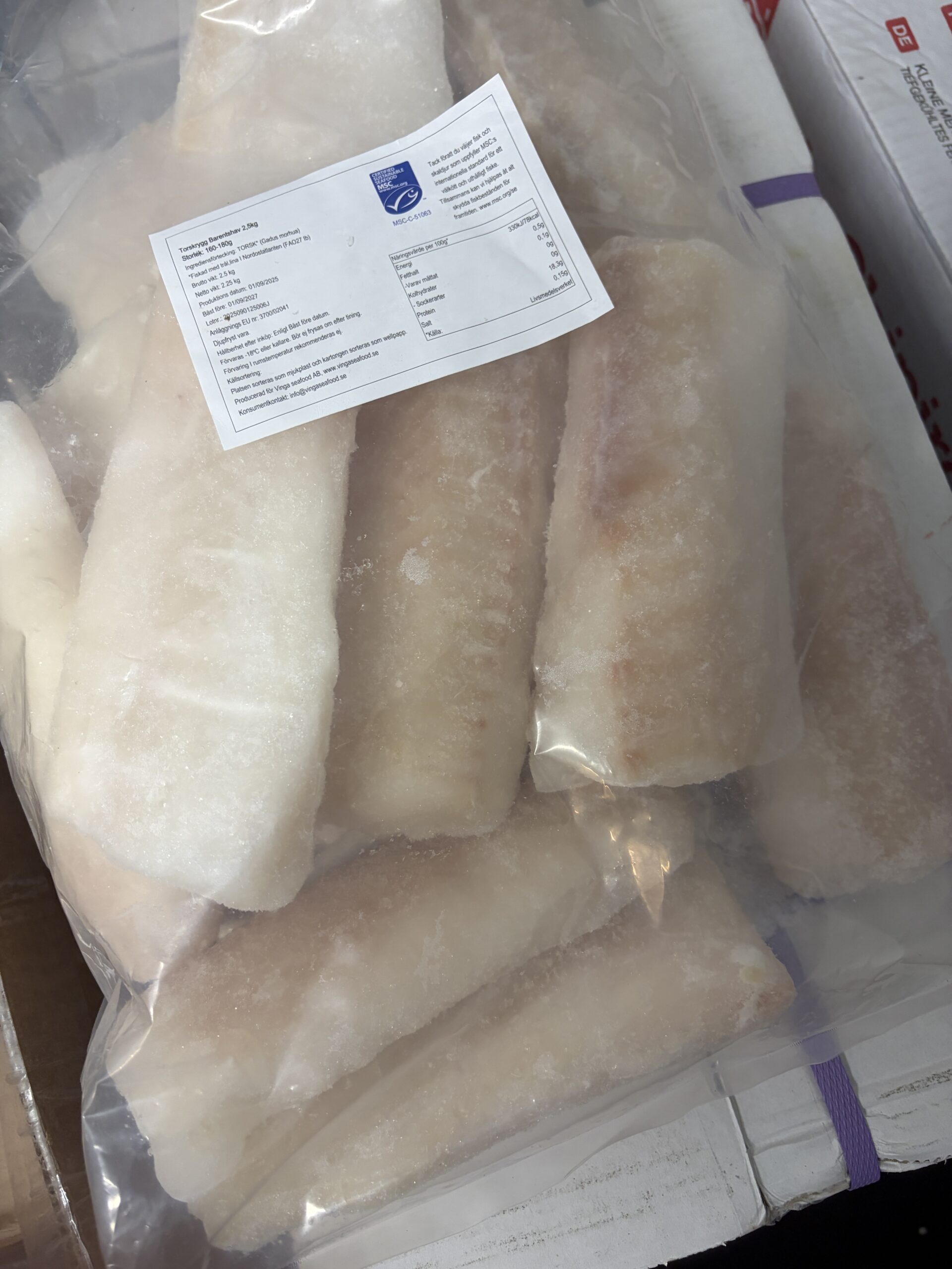 Fryst Torskrygg 2,5 kg 160-180g